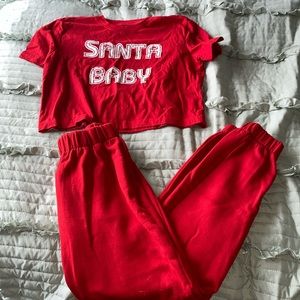 “Santa baby” cropped top and sweat pant joggers